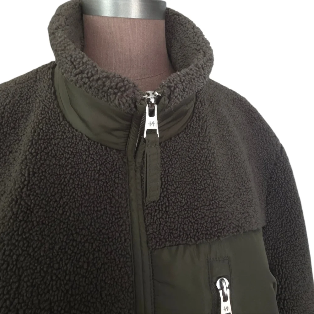Naadam Mens Fleece Sherpa Zip Up Jacket Dark Olive Green XL NWOT